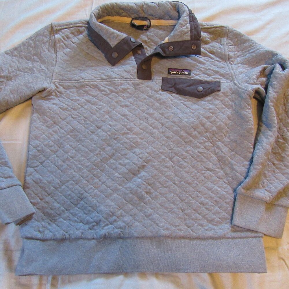 Womens Patagonia Worn Wear Organic Cotton Quilt Snap-T Pullover Sz XS Gray